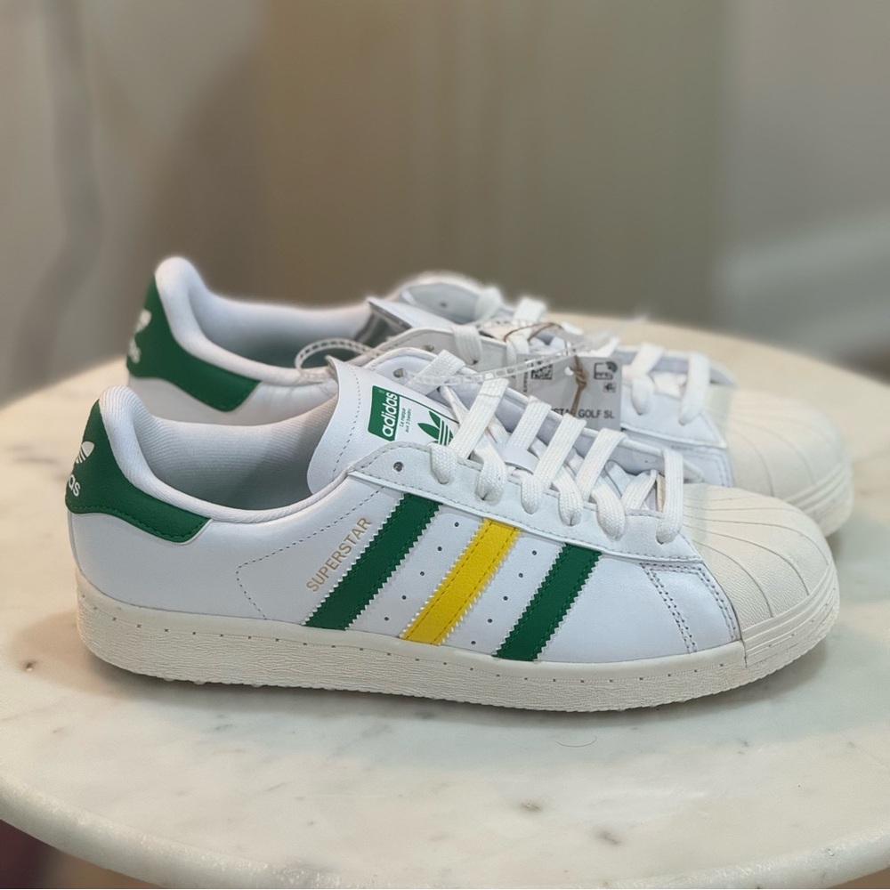 UNISEX adidas Superstar Spikeless Golf Shoes - Cloud White/Green/Yellow